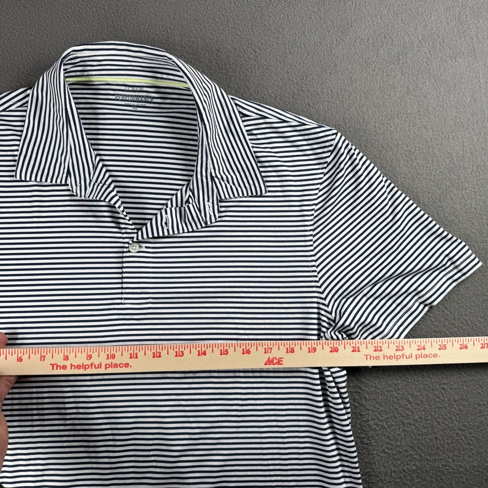 J Crew Performance Polo Shirt Men XL Short Sleeve Stripe Navy White Athletic - Picture 4 of 8